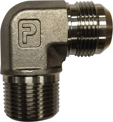 Parker - 1-1/4" Tube OD, 37° Steel Flared Tube Male Elbow - 1-1/4 NPTF, Flare x MNPTF Ends - Benchmark Tooling
