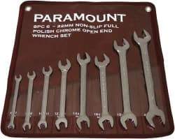 Paramount - 8 Piece, 6mm to 22mm, Open End Wrench Set - Metric Measurement Standard, Full Polish Finish, Comes in Canvas Pouch - Benchmark Tooling