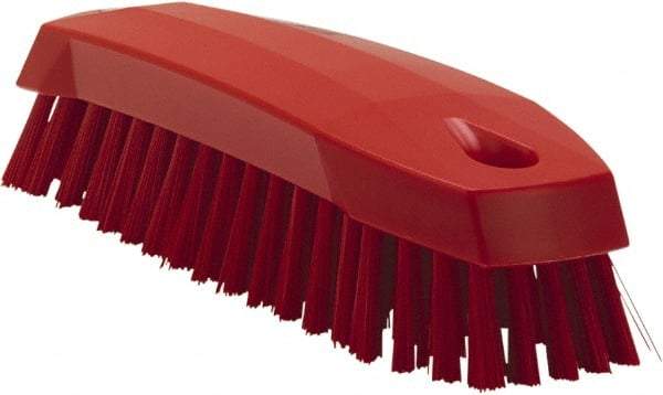 Vikan - 1" Bristle Length, Polyester Scrub Brush - 6-1/4" Long x 7" Wide Head, 7" OAL, Red, Polypropylene Block - Benchmark Tooling