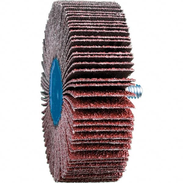 PFERD - 3" Diam x 1" Face Width, Aluminum Oxide Coated Mounted Flap Wheel - 1/4-20 Threaded Mount, 40 Grit, 20,000 Max RPM - Benchmark Tooling