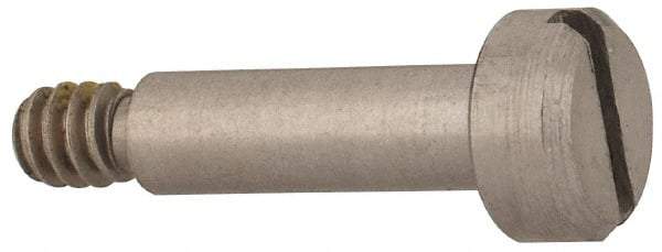 Made in USA - 5/32" Shoulder Diam x 1/2" Shoulder Length, #6-32 UNC, Slotted Precision Shoulder Screw - 303, 18-8 Stainless Steel with Nylon Locking Patch, Uncoated, 1/8" Head Height x 9/32" Head Diam - Benchmark Tooling