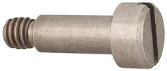 Made in USA - 3/16" Shoulder Diam x 7/16" Shoulder Length, #8-32 UNC, Slotted Precision Shoulder Screw - 303, 18-8 Stainless Steel with Nylon Locking Patch, Uncoated, 5/32" Head Height x 5/16" Head Diam - Benchmark Tooling