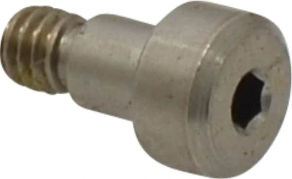 Made in USA - 3/16" Shoulder Diam x 3/16" Shoulder Length, #8-32 UNC, Hex Socket Precision Shoulder Screw - 303, 18-8 Stainless Steel with Nylon Locking Patch, Uncoated, 5/32" Head Height x 5/16" Head Diam - Benchmark Tooling