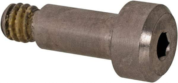 Made in USA - 3/16" Shoulder Diam x 3/8" Shoulder Length, #8-32 UNC, Hex Socket Precision Shoulder Screw - 303, 18-8 Stainless Steel with Nylon Locking Patch, Uncoated, 5/32" Head Height x 5/16" Head Diam - Benchmark Tooling