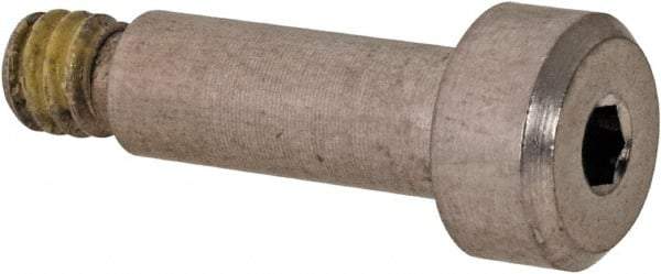 Made in USA - 3/16" Shoulder Diam x 1/2" Shoulder Length, #8-32 UNC, Hex Socket Precision Shoulder Screw - 303, 18-8 Stainless Steel with Nylon Locking Patch, Uncoated, 5/32" Head Height x 5/16" Head Diam - Benchmark Tooling