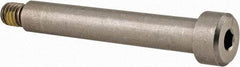 Made in USA - 1/4" Shoulder Diam x 1-1/2" Shoulder Length, #10-32 UNF, Hex Socket Precision Shoulder Screw - 303, 18-8 Stainless Steel with Nylon Locking Patch, Uncoated, 3/16" Head Height x 3/8" Head Diam - Benchmark Tooling