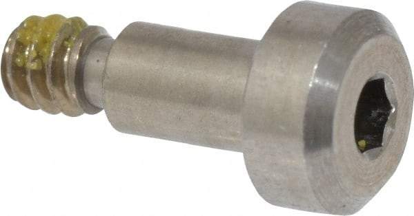 Made in USA - 5/32" Shoulder Diam x 1/4" Shoulder Length, #6-32 UNC, Hex Socket Precision Shoulder Screw - 303, 18-8 Stainless Steel with Nylon Locking Patch, Uncoated, 1/8" Head Height x 9/32" Head Diam - Benchmark Tooling