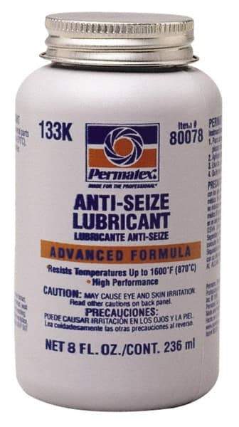 Permatex - 8 oz Bottle High Temperature Anti-Seize Lubricant - Aluminum/Copper/Graphite, -51 to 1,600°F, Silver Colored, Water Resistant - Benchmark Tooling