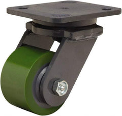 Hamilton - 3-1/4" Diam x 2" Wide x 5-1/4" OAH Top Plate Mount Swivel Caster - Polyurethane Mold onto Cast Iron Center, 575 Lb Capacity, Straight Roller Bearing, 4 x 5" Plate - Benchmark Tooling