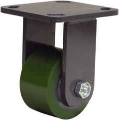 Hamilton - 3-1/4" Diam x 2" Wide x 5-1/4" OAH Top Plate Mount Rigid Caster - Polyurethane Mold onto Cast Iron Center, 575 Lb Capacity, Straight Roller Bearing, 4 x 4-1/2" Plate - Benchmark Tooling