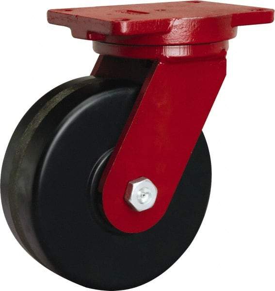 Hamilton - 8" Diam x 3" Wide x 10-1/2" OAH Top Plate Mount Swivel Caster - Phenolic, 3,000 Lb Capacity, Tapered Roller Bearing, 6-1/8 x 7-1/2" Plate - Benchmark Tooling