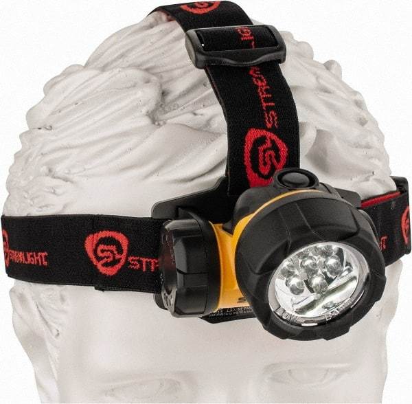 Streamlight - White LED Bulb, 120 Lumens, Hands-free Flashlight - Black, Yellow Plastic Body, 3 AAA Alkaline Batteries Included - Benchmark Tooling