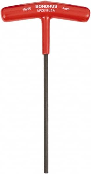 Bondhus - 4mm Hex, T-Handle Cushion Grip, Hex Key - 152mm OAL, Metric System of Measurement - Benchmark Tooling