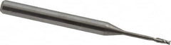 Accupro - 0.045", 0.135" LOC, 1/8" Shank Diam, 1-1/2" OAL, 2 Flute, Solid Carbide Square End Mill - Single End, Uncoated, Spiral Flute, 30° Helix, Centercutting, Series Miniature - Benchmark Tooling