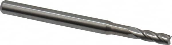 Accupro - 0.095", 0.285" LOC, 1/8" Shank Diam, 1-1/2" OAL, 4 Flute, Solid Carbide Square End Mill - Single End, Uncoated, Spiral Flute, 30° Helix, Centercutting, Series Miniature - Benchmark Tooling