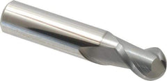 Accupro - 1/2" Diam, 5/8" LOC, 2 Flute Solid Carbide Ball End Mill - nACRo Finish, Single End, 2-1/2" OAL, 1/2" Shank Diam, Spiral Flute - Benchmark Tooling