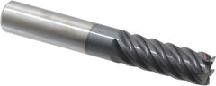 Accupro - 3/8", 1" LOC, 3/8" Shank Diam, 2-1/2" OAL, 6 Flute, Solid Carbide Square End Mill - Single End, AlTiN Finish, Spiral Flute, 45° Helix, Centercutting, Right Hand Cut, Right Hand Flute - Benchmark Tooling