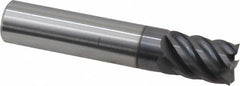 Accupro - 3/8", 1/2" LOC, 3/8" Shank Diam, 2" OAL, 6 Flute, Solid Carbide Square End Mill - Single End, AlTiN Finish, Spiral Flute, 45° Helix, Centercutting, Right Hand Cut, Right Hand Flute - Benchmark Tooling