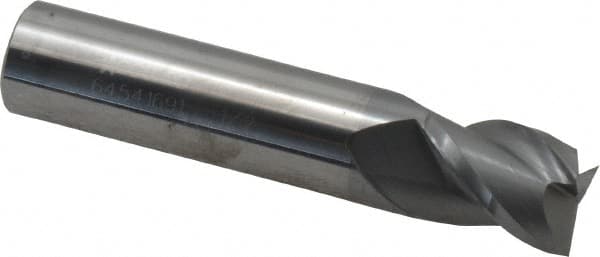 Accupro - 1/2", 5/8" LOC, 1/2" Shank Diam, 2-1/2" OAL, 3 Flute, Solid Carbide Square End Mill - Single End, nACRo Finish, Spiral Flute, 40° Helix, Centercutting, Right Hand Cut, Right Hand Flute - Benchmark Tooling