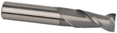 Accupro - 15/32", 5/8" LOC, 1/2" Shank Diam, 2-1/2" OAL, 2 Flute, Solid Carbide Square End Mill - Single End, nACRo Finish, Spiral Flute, 40° Helix, Centercutting, Right Hand Cut, Right Hand Flute - Benchmark Tooling