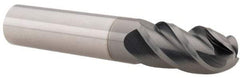 Accupro - 1/2" Diam, 1" LOC, 4 Flute Solid Carbide Ball End Mill - nACRo Finish, Single End, 3" OAL, 1/2" Shank Diam, Spiral Flute - Benchmark Tooling