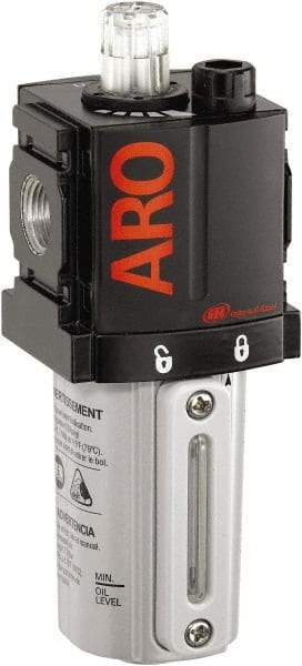 ARO/Ingersoll-Rand - 3/8" NPT, 250 Max psi Compact Modular Lubricator - Metal Bowl with Sight Glass, Aluminum Body, 105 CFM, 175°F Max Temp, 2.2" Long x 2.24" Wide x 5.99" High - Benchmark Tooling