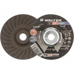 WALTER Surface Technologies - 60 Grit, 6" Wheel Diam, 3/64" Wheel Thickness, 7/8" Arbor Hole, Type 27 Depressed Center Wheel - Aluminum Oxide, Resinoid Bond, 10,200 Max RPM - Benchmark Tooling