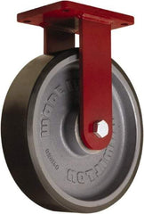 Hamilton - 12" Diam x 3" Wide x 14-1/2" OAH Top Plate Mount Rigid Caster - Polyurethane Mold onto Cast Iron Center, 4,550 Lb Capacity, Tapered Roller Bearing, 5-1/2 x 7-1/2" Plate - Benchmark Tooling