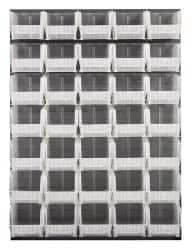 Quantum Storage - 35 Bin Louvered Panel with Ultra Bins - 48 Inch Overall Width x 15 Inch Overall Depth x 61 Inch Overall Height, Clear Tri-Clear Polypropylene Bins - Benchmark Tooling