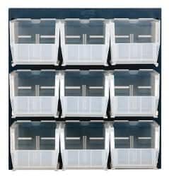 Quantum Storage - 9 Bin Louvered Panel with Ultra Bins - 18 Inch Overall Width x 11 Inch Overall Depth x 19 Inch Overall Height, Clear Tri-Clear Polypropylene Bins - Benchmark Tooling