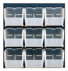 Quantum Storage - 9 Bin Louvered Panel with Ultra Bins - 18 Inch Overall Width x 11 Inch Overall Depth x 19 Inch Overall Height, Clear Tri-Clear Polypropylene Bins - Benchmark Tooling