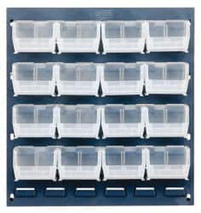 Quantum Storage - 16 Bin Louvered Panel with Ultra Bins - 18 Inch Overall Width x 8 Inch Overall Depth x 19 Inch Overall Height, Clear Tri-Clear Polypropylene Bins - Benchmark Tooling