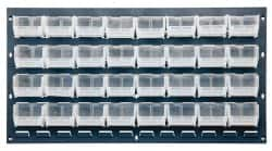 Quantum Storage - 32 Bin Bench Rack with Ultra Bins - 36 Inch Overall Width x 8 Inch Overall Depth x 19 Inch Overall Height, Clear Tri-Clear Polypropylene Bins - Benchmark Tooling