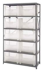 Quantum Storage - 10 Bin Giant Stack Container Storage Shelving - 42 Inch Overall Width x 18 Inch Overall Depth x 75 Inch Overall Height, Clear Tri-Clear Polypropylene Bins - Benchmark Tooling