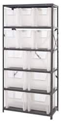 Quantum Storage - 12 Bin Giant Stack Container Storage Shelving - 36 Inch Overall Width x 18 Inch Overall Depth x 75 Inch Overall Height, Clear Tri-Clear Polypropylene Bins - Benchmark Tooling