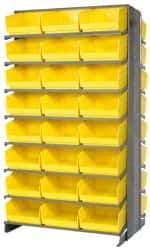 Quantum Storage - 48 Bin Store-More Sloped Shelving System - 36 Inch Overall Width x 24 Inch Overall Depth x 63-1/2 Inch Overall Height, Yellow Polypropylene Bins - Benchmark Tooling