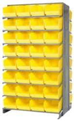 Quantum Storage - 64 Bin Store-More Sloped Shelving System - 36 Inch Overall Width x 24 Inch Overall Depth x 63-1/2 Inch Overall Height, Yellow Polypropylene Bins - Benchmark Tooling