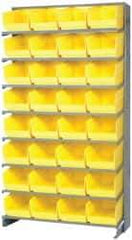 Quantum Storage - 32 Bin Store-More Sloped Shelving System - 36 Inch Overall Width x 12 Inch Overall Depth x 63-1/2 Inch Overall Height, Yellow Polypropylene Bins - Benchmark Tooling