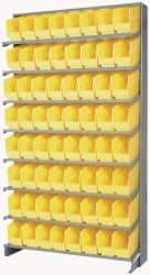 Quantum Storage - 64 Bin Store-More Sloped Shelving System - 36 Inch Overall Width x 12 Inch Overall Depth x 63-1/2 Inch Overall Height, Yellow Polypropylene Bins - Benchmark Tooling