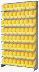 Quantum Storage - 64 Bin Store-More Sloped Shelving System - 36 Inch Overall Width x 12 Inch Overall Depth x 63-1/2 Inch Overall Height, Yellow Polypropylene Bins - Benchmark Tooling