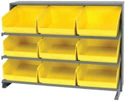 Quantum Storage - 9 Bin Store-More Sloped Shelving System - 36 Inch Overall Width x 12 Inch Overall Depth x 26-1/2 Inch Overall Height, Yellow Polypropylene Bins - Benchmark Tooling