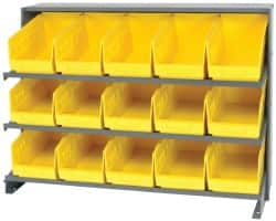 Quantum Storage - 15 Bin Store-More Sloped Shelving System - 36 Inch Overall Width x 12 Inch Overall Depth x 26-1/2 Inch Overall Height, Yellow Polypropylene Bins - Benchmark Tooling