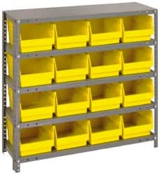 Quantum Storage - 16 Bin Store-More Shelf Bin System - 36 Inch Overall Width x 18 Inch Overall Depth x 39 Inch Overall Height, Yellow Polypropylene Bins - Benchmark Tooling