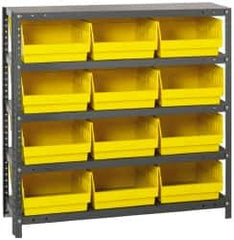 Quantum Storage - 12 Bin Store-More Shelf Bin System - 36 Inch Overall Width x 18 Inch Overall Depth x 39 Inch Overall Height, Yellow Polypropylene Bins - Benchmark Tooling