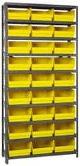 Quantum Storage - 27 Bin Store-More Shelf Bin System - 36 Inch Overall Width x 18 Inch Overall Depth x 75 Inch Overall Height, Yellow Polypropylene Bins - Benchmark Tooling