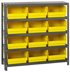 Quantum Storage - 12 Bin Store-More Shelf Bin System - 36 Inch Overall Width x 12 Inch Overall Depth x 39 Inch Overall Height, Yellow Polypropylene Bins - Benchmark Tooling