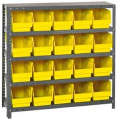 Quantum Storage - 20 Bin Store-More Shelf Bin System - 36 Inch Overall Width x 12 Inch Overall Depth x 39 Inch Overall Height, Yellow Polypropylene Bins - Benchmark Tooling