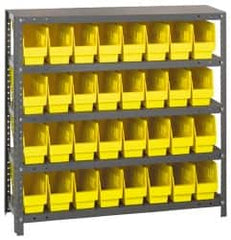 Quantum Storage - 32 Bin Store-More Shelf Bin System - 36 Inch Overall Width x 12 Inch Overall Depth x 39 Inch Overall Height, Yellow Polypropylene Bins - Benchmark Tooling