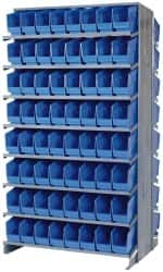 Quantum Storage - 128 Bin Store-More Sloped Shelving System - 36 Inch Overall Width x 24 Inch Overall Depth x 63-1/2 Inch Overall Height, Blue Polypropylene Bins - Benchmark Tooling