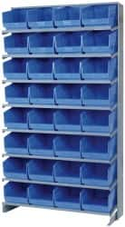 Quantum Storage - 32 Bin Store-More Sloped Shelving System - 36 Inch Overall Width x 12 Inch Overall Depth x 63-1/2 Inch Overall Height, Blue Polypropylene Bins - Benchmark Tooling